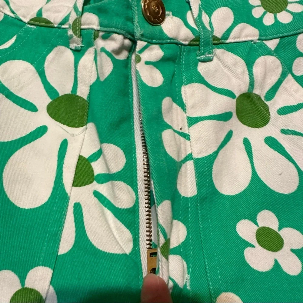 Big Bud Press Green Floral Work Pants Fun Bright Retro Shorts Size XXS - Picture 4 of 8